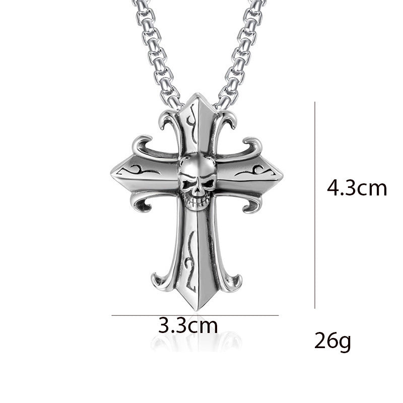 Men's Vintage Cross Ghost Head Titanium Fashion Necklaces
