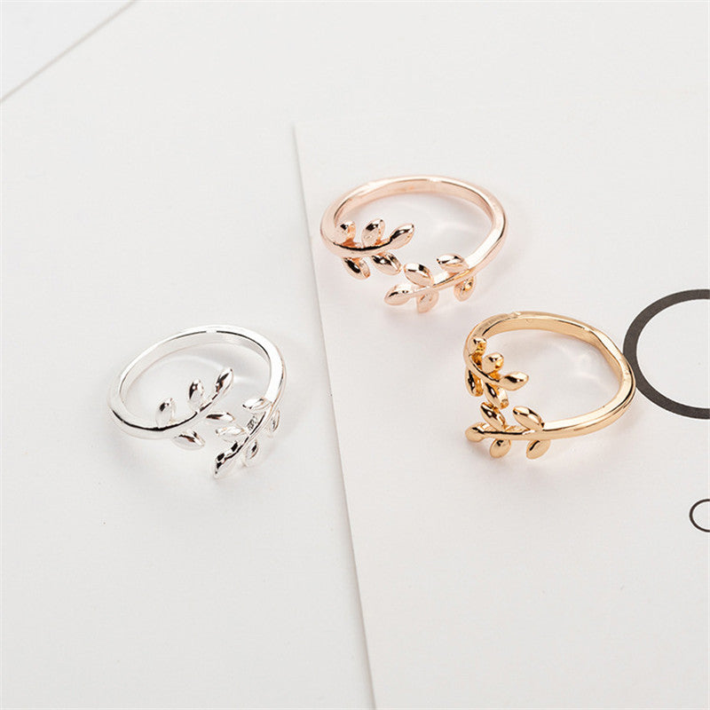 Women's Korean Leaf Laurel Sier Plated Jewelry Rings