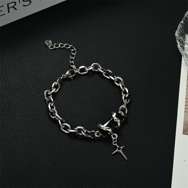 Men's Winding Black Diamond Titanium Steel Hip Bracelets