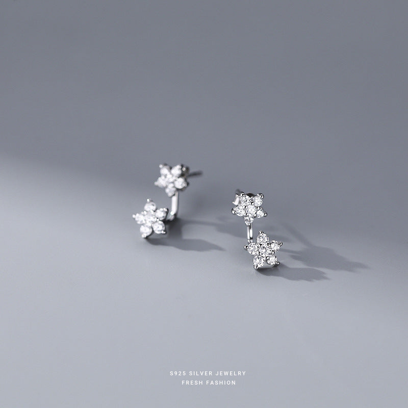 Women's Sterling Sier Flowers Pentagram Ear Earrings
