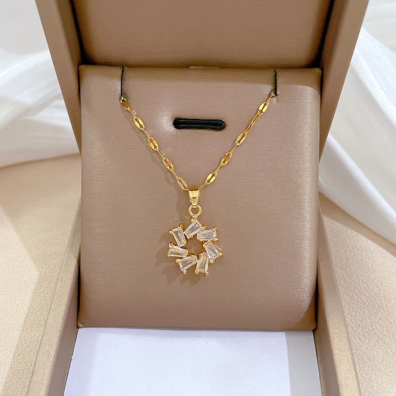 Steel Light Luxury Full Diamond Design Temperament Necklaces