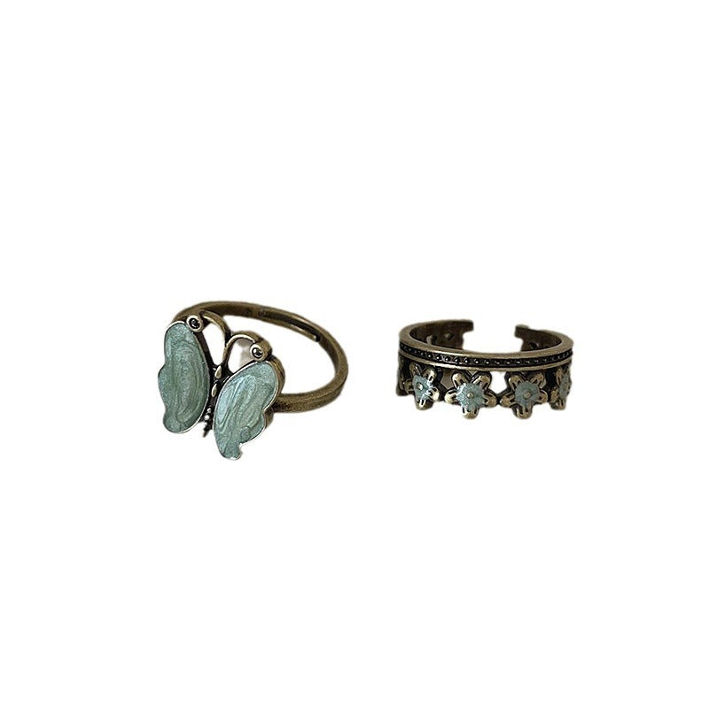 Style Light Luxury High-grade Dripping Butterfly Flower Open Female Rings
