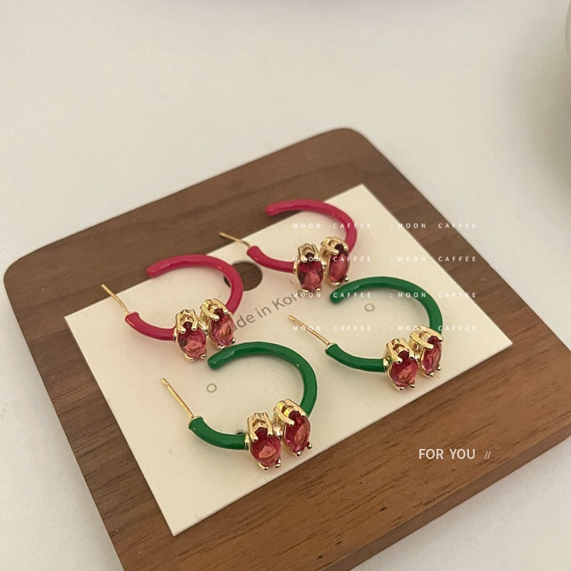 Color Sweet Cool Style Shaped Ear Dripping Oil Design Earrings