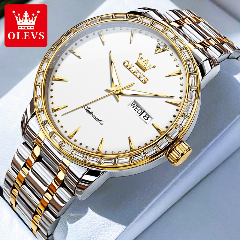 Men's Double Calendar Watch Simple Steel Business Mechanical Watches
