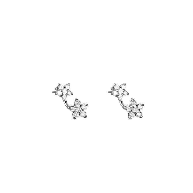Women's Sterling Sier Flowers Pentagram Ear Earrings