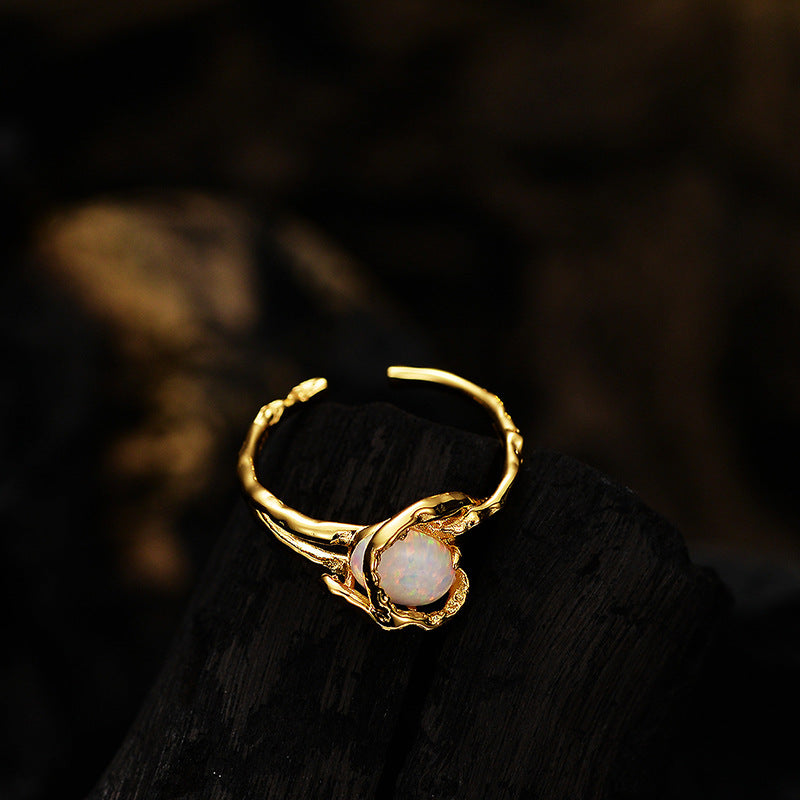 Interest Light Luxury Sterling Sier Opal Stone Female Rings