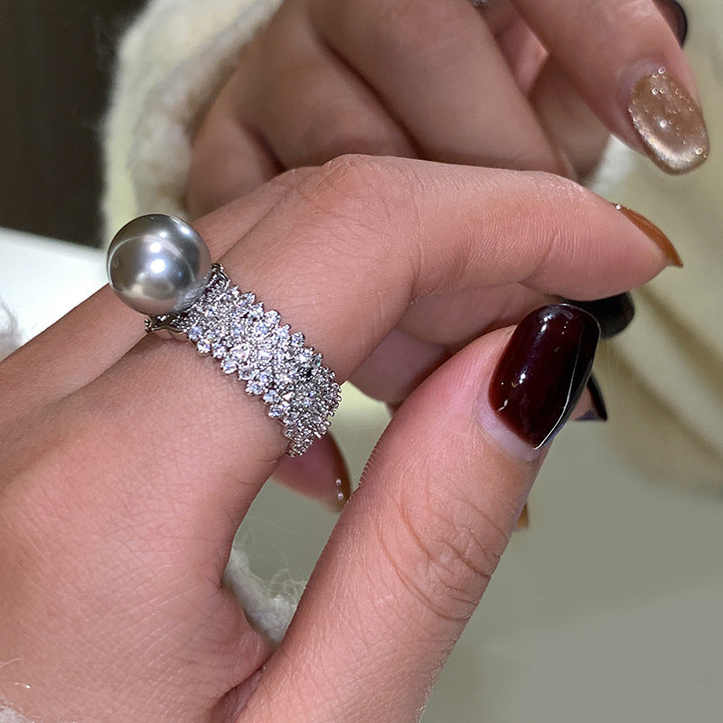 Women's Gray White Open-end Pearl Fashion Personality Rings