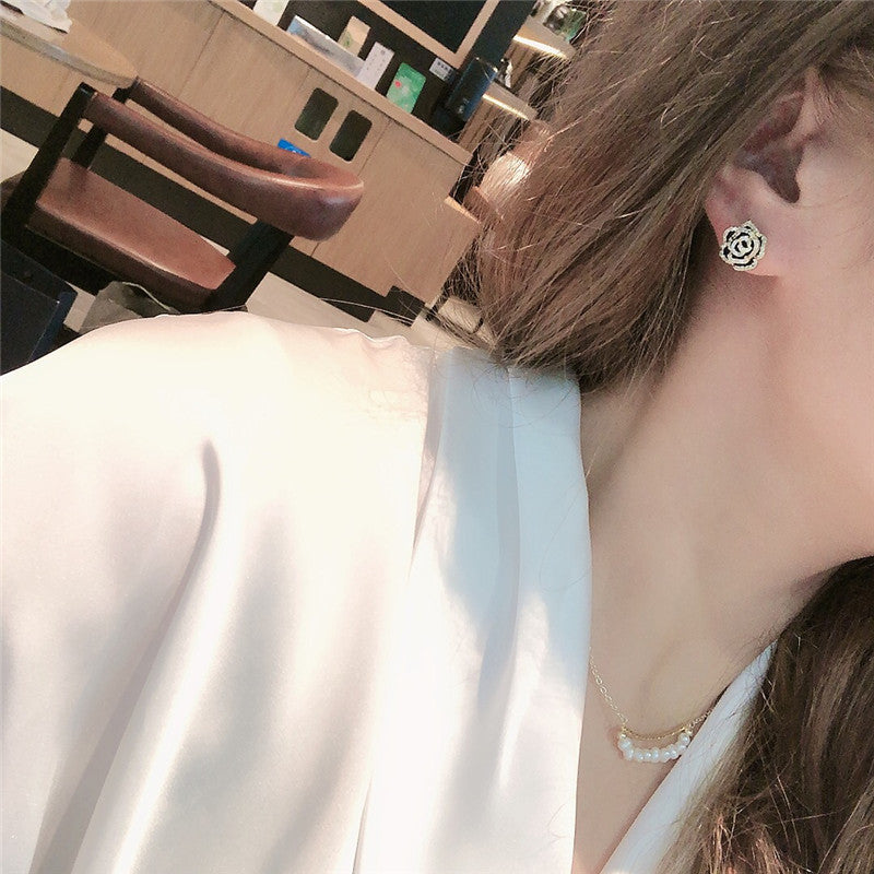 Sier Needle Elegant Camellia Korean Style Earrings