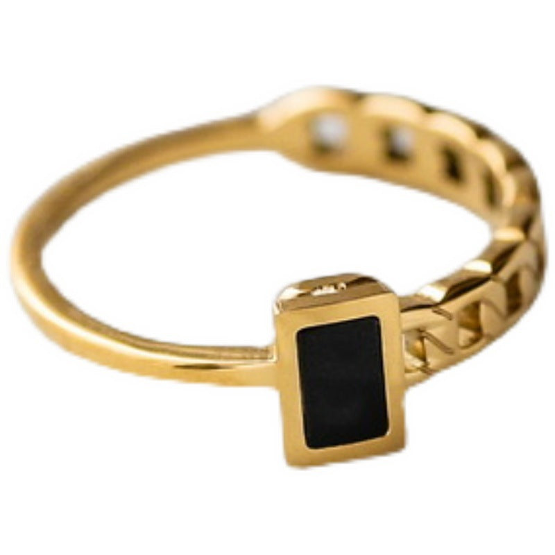 Women's Style High-grade Black Rectangular Chain Design Rings