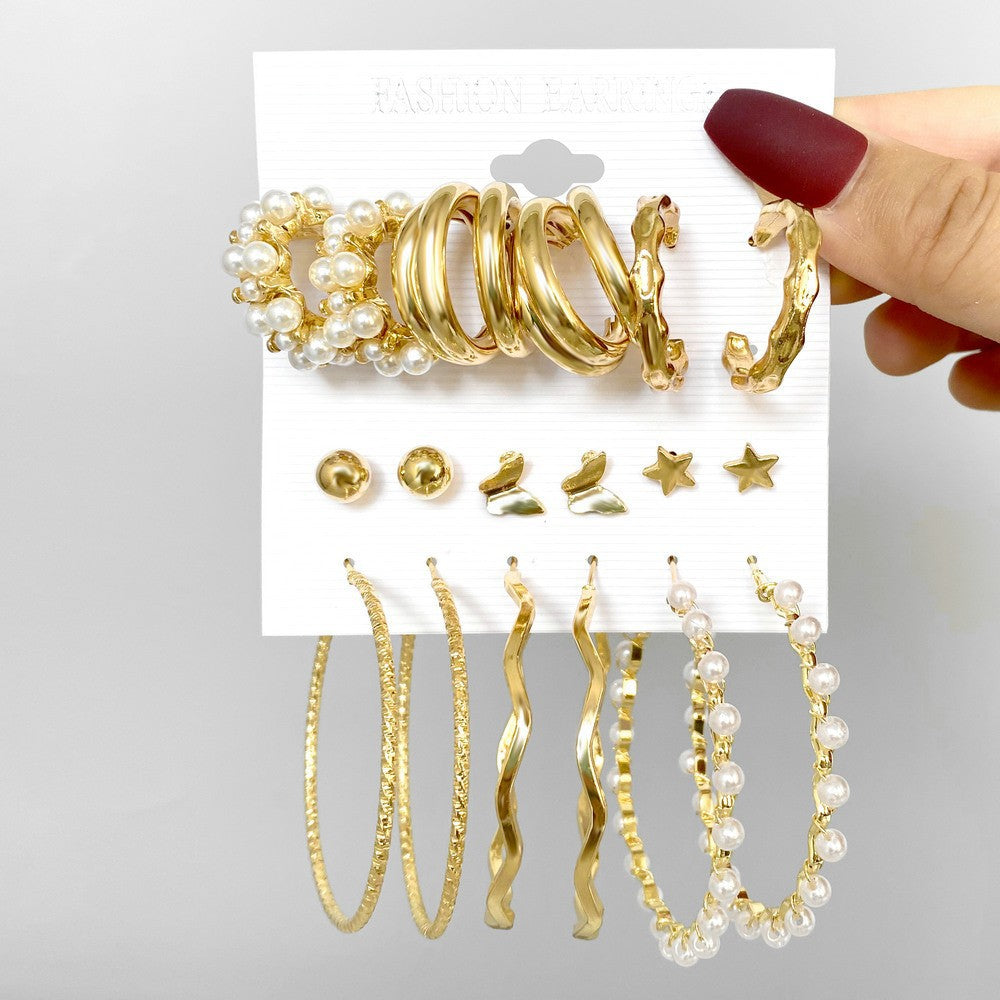 Pearl Tassel Suit Creative Simple Geometric Earrings