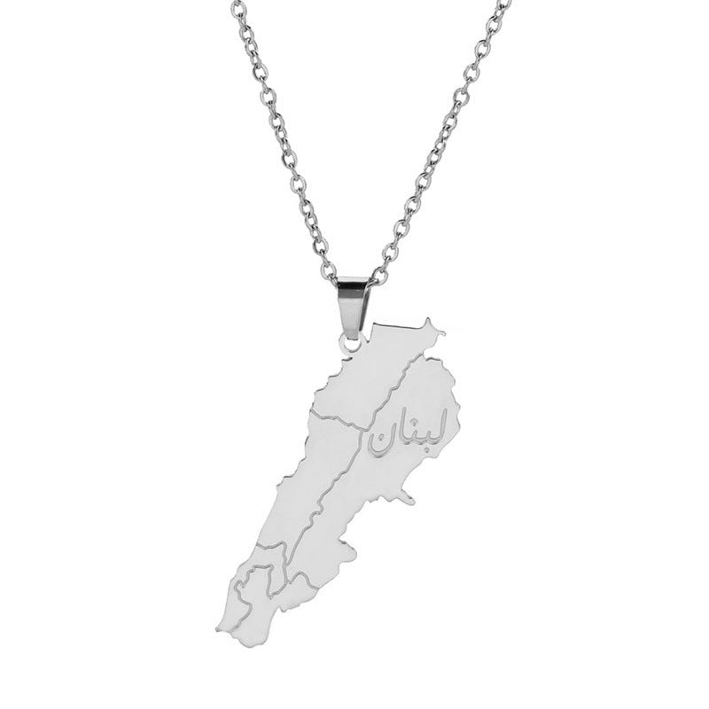 Charm Ornament Titanium Steel Lebanon Map Necklaces
