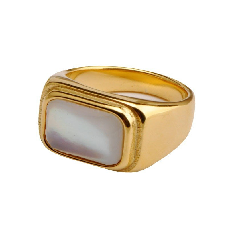 Women's & Men's Shell Square Gold Polished Stainless Steel Rings