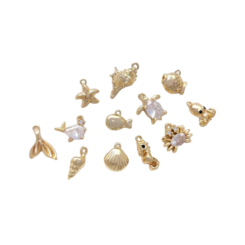 Color Retaining Bag Gold Marine Life Conch Scallop Starfish Pendants