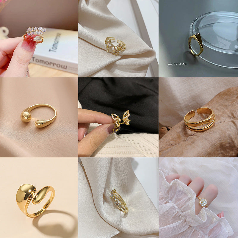 Open Hollow Zircon Butterfly Love Heart-shaped Rings