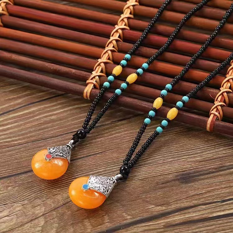 Boutique Ethnic Style Long Beaded Sweater Chain Imitation Pendants