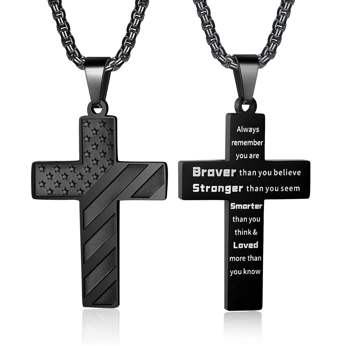 Men's Cross Stainless Steel Bible Patriotic Jewelry Inspirational Necklaces