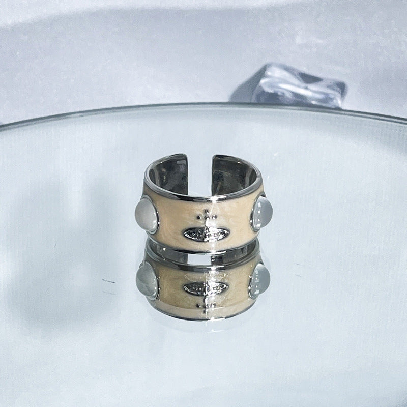 Dark Saturn Letter Light Luxury Open Female Rings