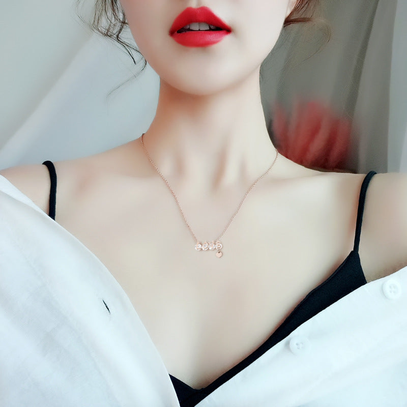 Women's Fashionable Titanium Steel Letter Rose Gold Necklaces