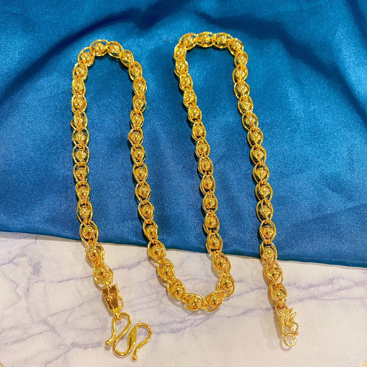 Men's Gold Hexagonal Sweater Chain Brass Vacuum Necklaces