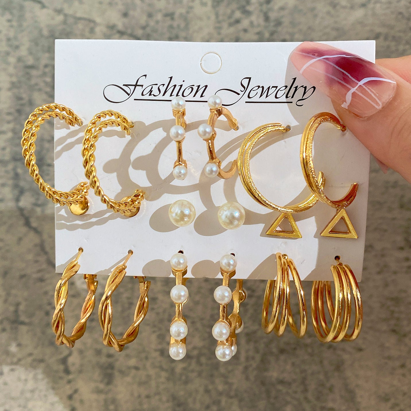 Pearl Tassel Suit Creative Simple Geometric Earrings