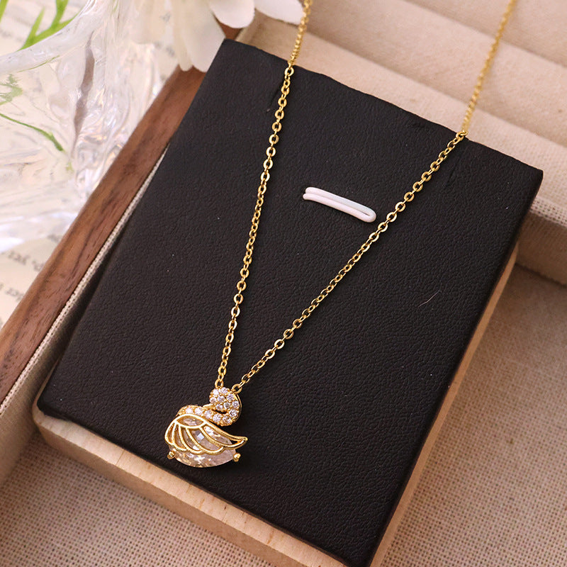 Zircon Full Diamond Little Swan Titanium Steel Female Niche Necklaces