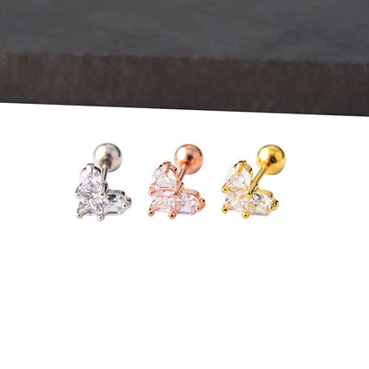 Women's Fashion Shiny Heart-shaped Zircon Thread Titanium Steel Earrings