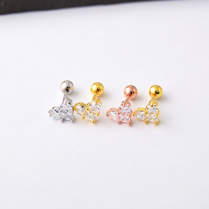 Women's Fashion Shiny Heart-shaped Zircon Thread Titanium Steel Earrings