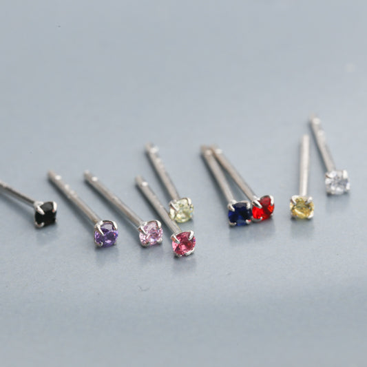 Women's & Men's Small Rhinestone Color Sterling Sier Ear Earrings