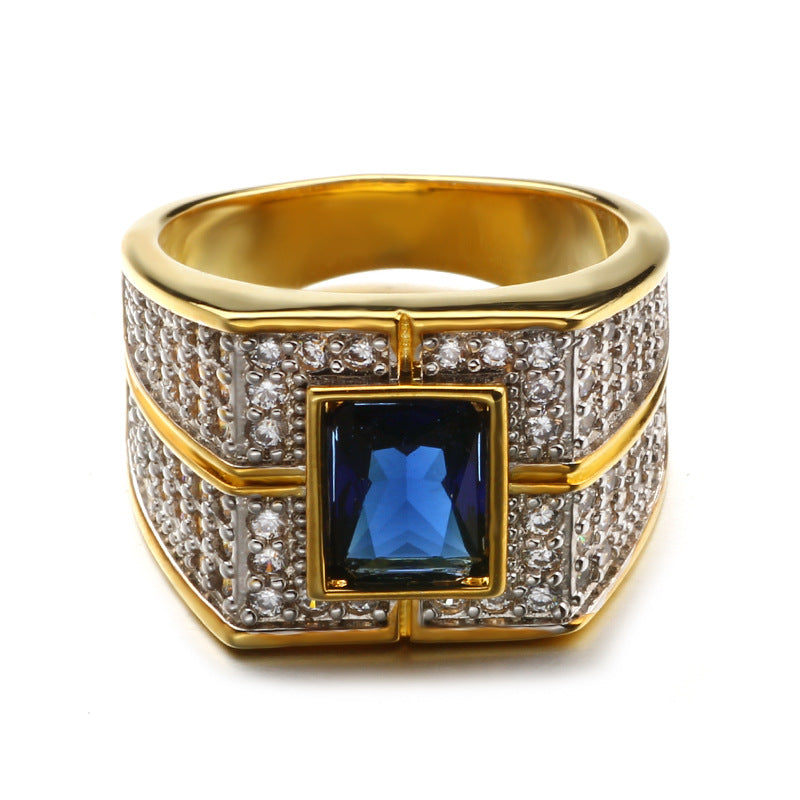 Men's Square Micro Inlaid Zircon Starry Blue Simulation Diamond Rings