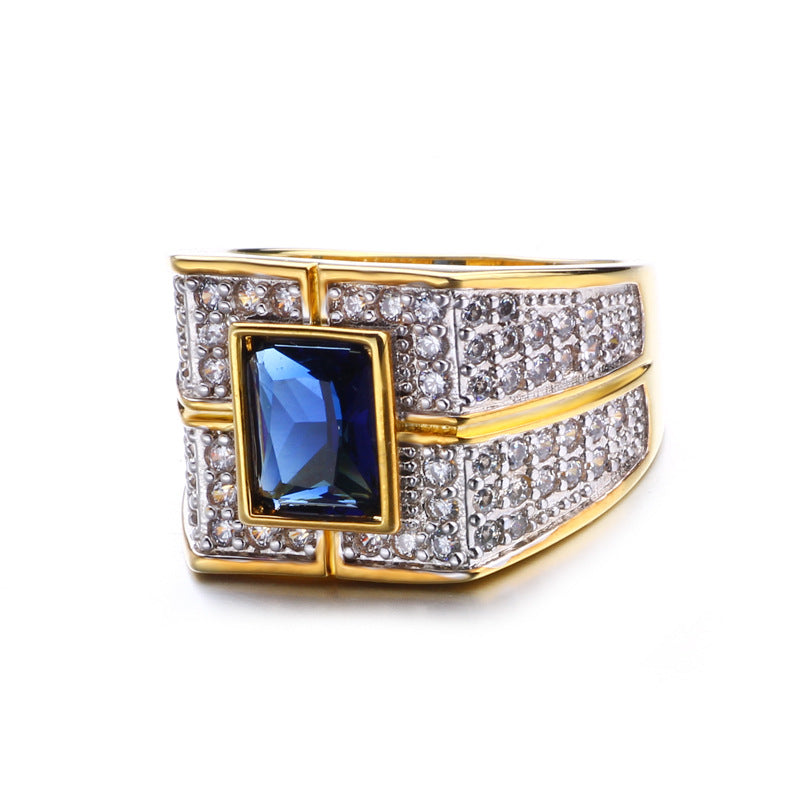 Men's Square Micro Inlaid Zircon Starry Blue Simulation Diamond Rings