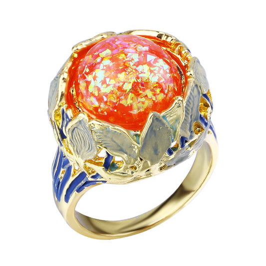 Women's Slouchy Beautiful Colorful Opal Jewelry Rings