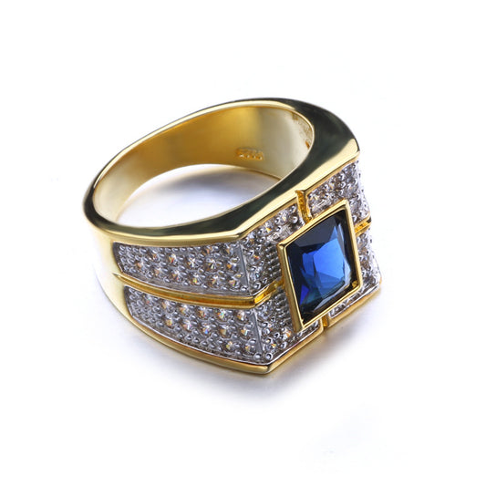 Men's Square Micro Inlaid Zircon Starry Blue Simulation Diamond Rings