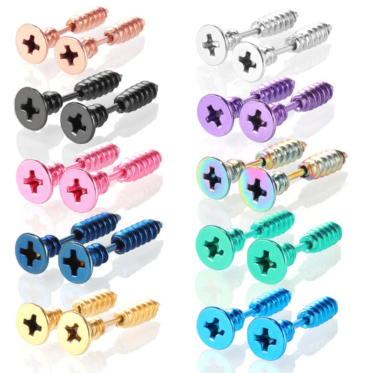 Hip Hop Screw Cross Vacuum Plating Earrings