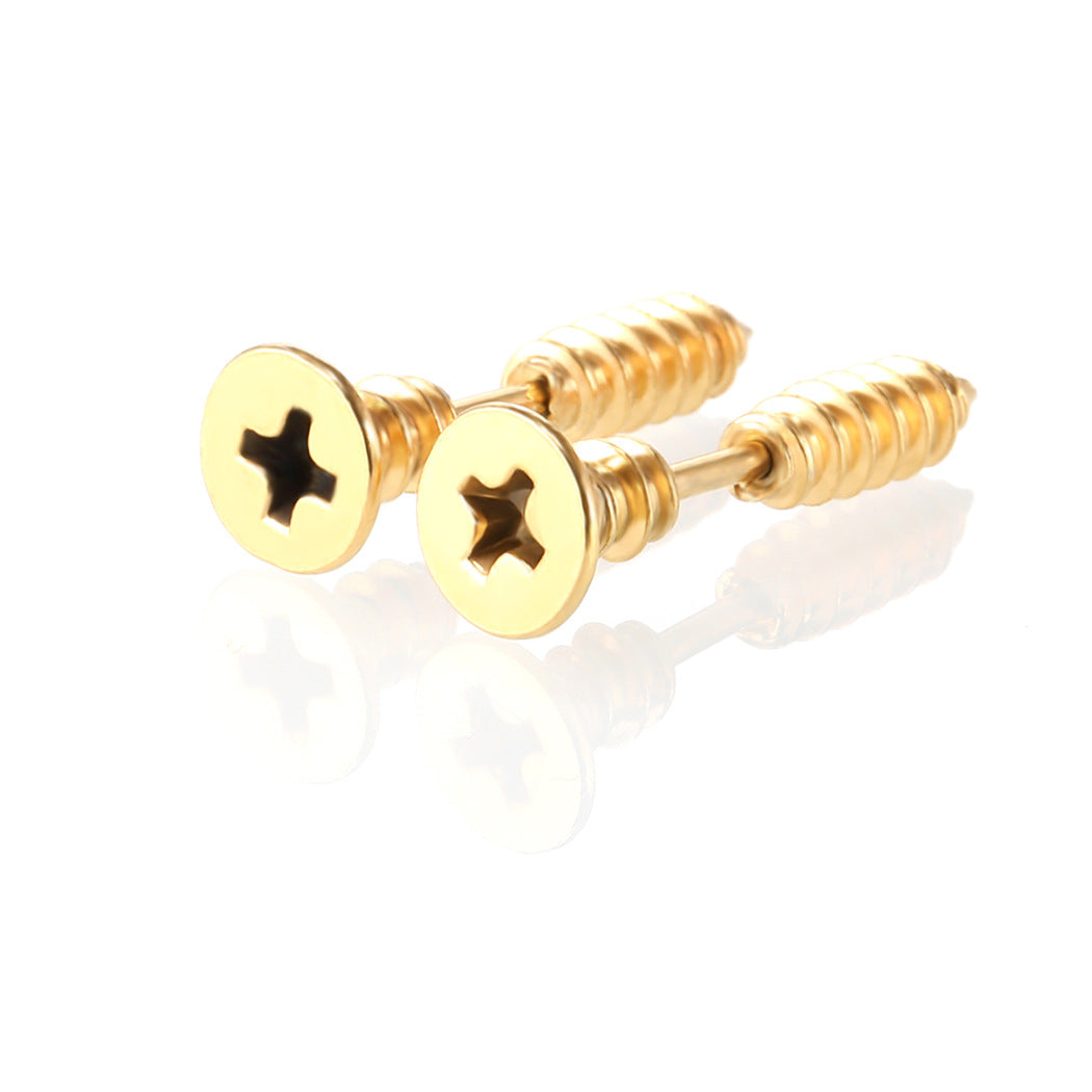 Hip Hop Screw Cross Vacuum Plating Earrings