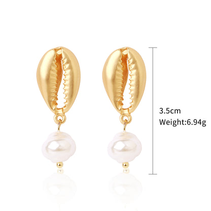 Bohemian Ocean Ornament Pearl Shell Alloy Earrings