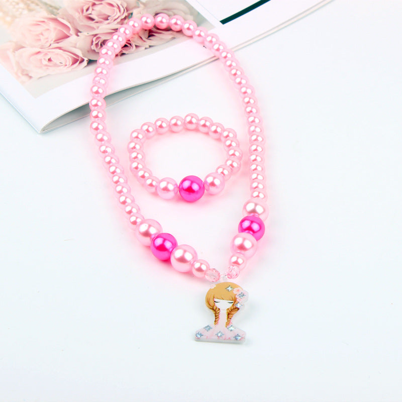 Children's Suit Unicorn Female Pearl Cartoon Pony Necklaces