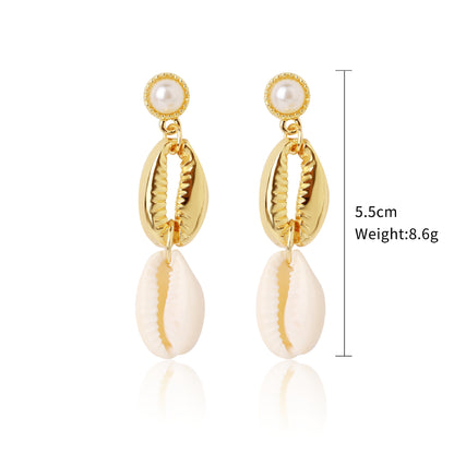 Bohemian Ocean Ornament Pearl Shell Alloy Earrings