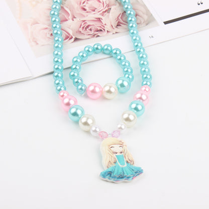 Children's Suit Unicorn Female Pearl Cartoon Pony Necklaces