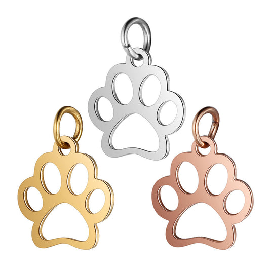 Stainless Steel Dog's Paw Peach Heart Pendants