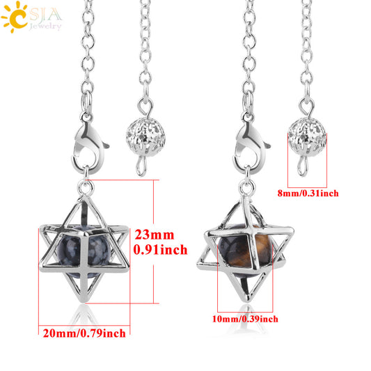 Metal Six-pointed Star Pendulum Natural Crystal Stone Beads Pendants