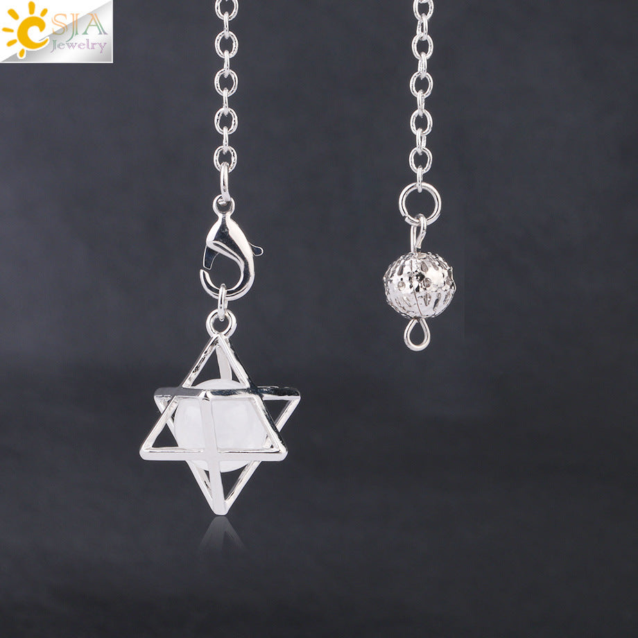 Metal Six-pointed Star Pendulum Natural Crystal Stone Beads Pendants