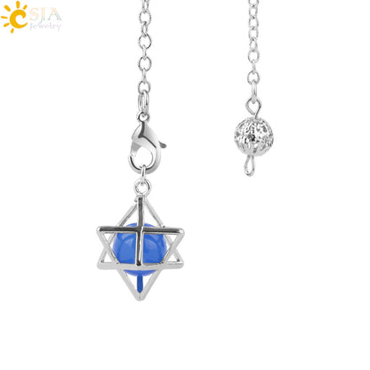 Metal Six-pointed Star Pendulum Natural Crystal Stone Beads Pendants