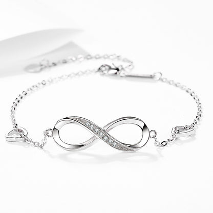 Sier Inlaid Zircon Infinite Heart Female Bracelets