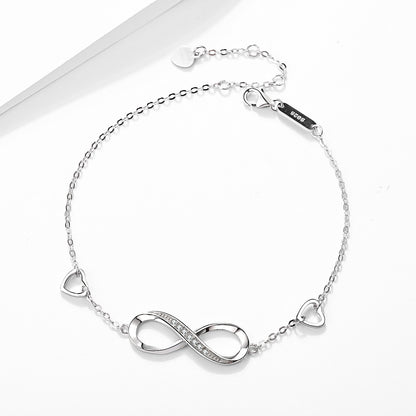 Sier Inlaid Zircon Infinite Heart Female Bracelets