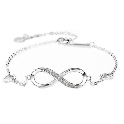 Sier Inlaid Zircon Infinite Heart Female Bracelets