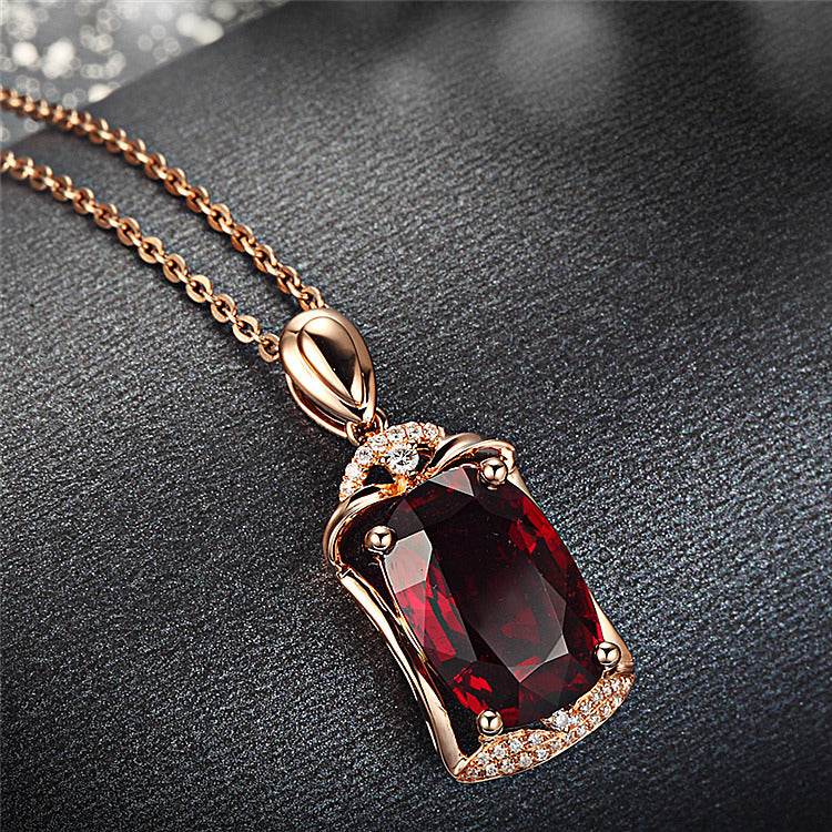 Korean Plated Rose Gold Tourmaline Ruby Temperament Pendants