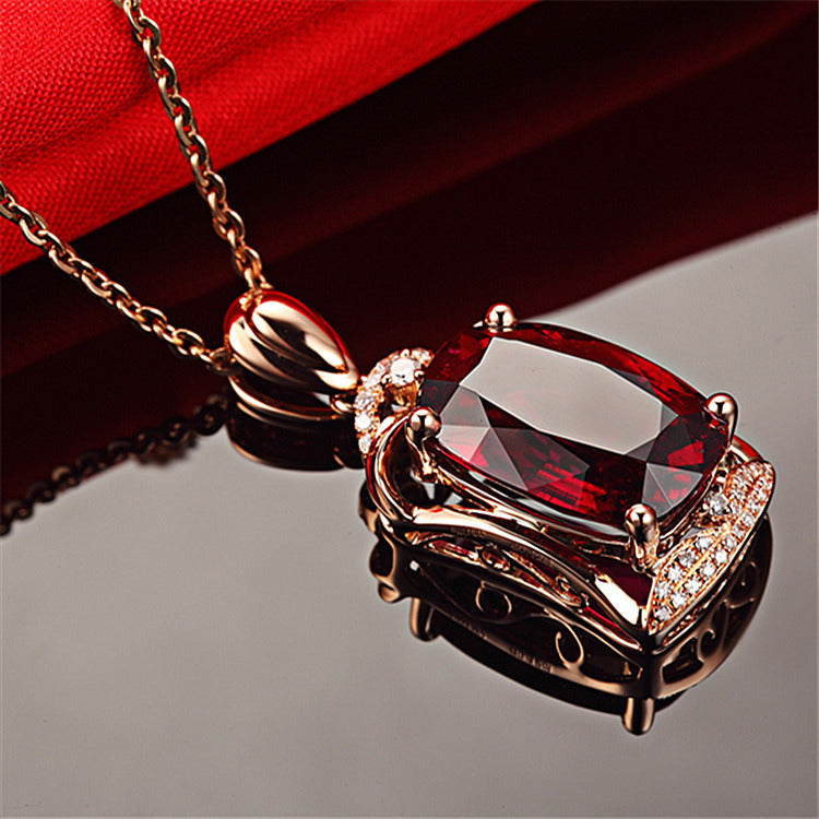 Korean Plated Rose Gold Tourmaline Ruby Temperament Pendants