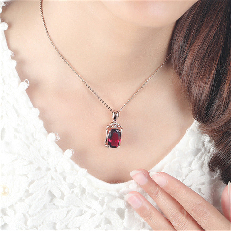 Korean Plated Rose Gold Tourmaline Ruby Temperament Pendants