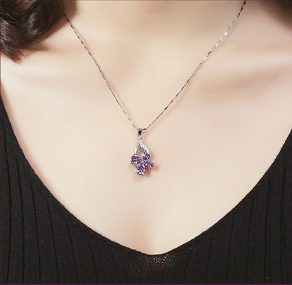 Women's Four-leaf Clover Amethyst Clavicle Chain Birthday Pendants