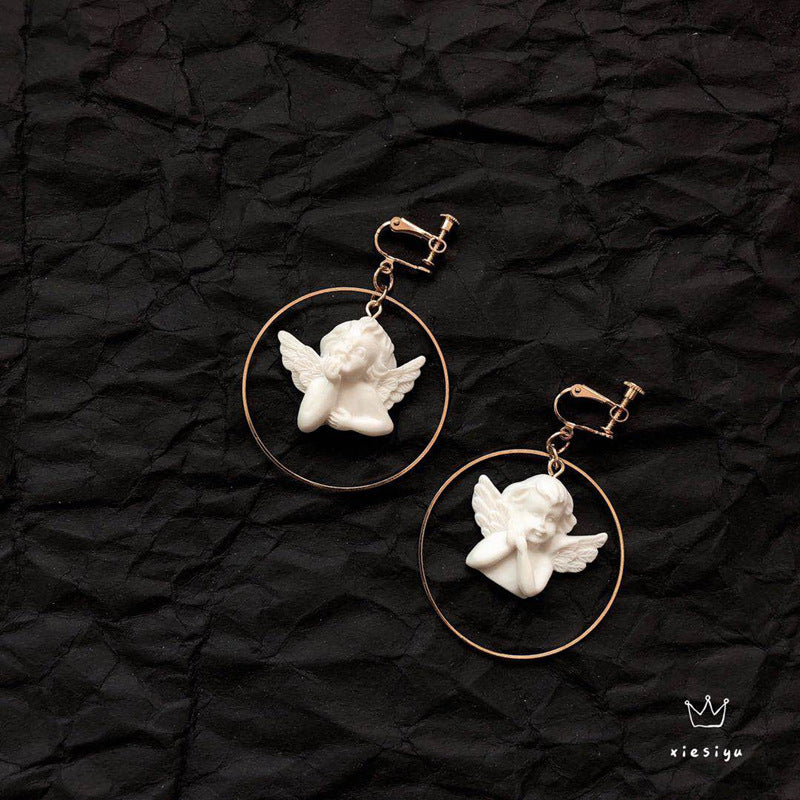 Design Cupid Archery Angel Plaster Asymmetric Earrings